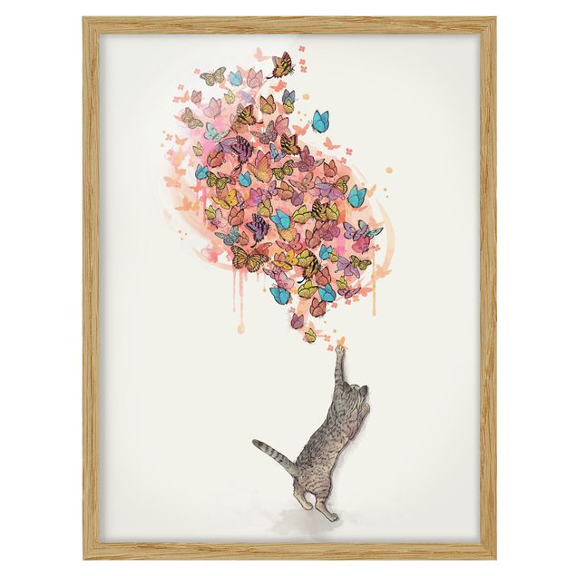 Quadro moderno Illustrazione - Gatto con farfalle colorate pittura