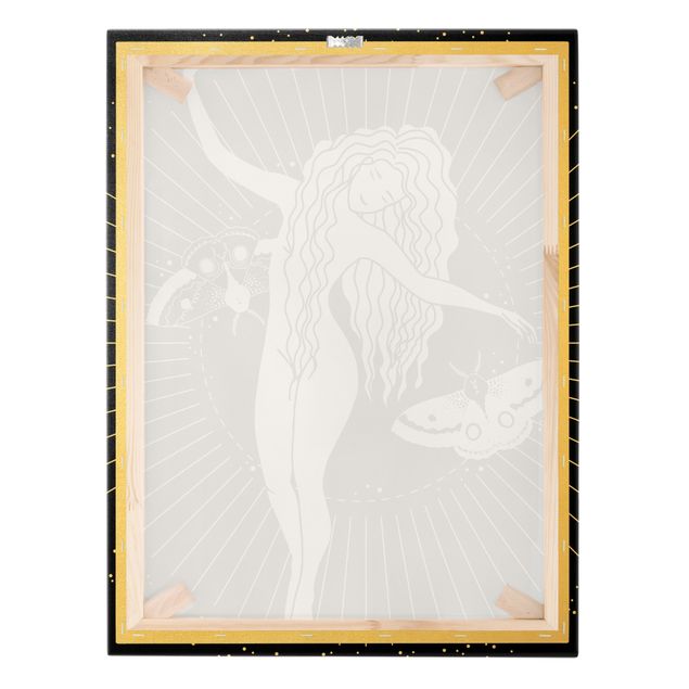 Quadro su tela oro - Illustrazione di ballerina tra le stelle nella notte