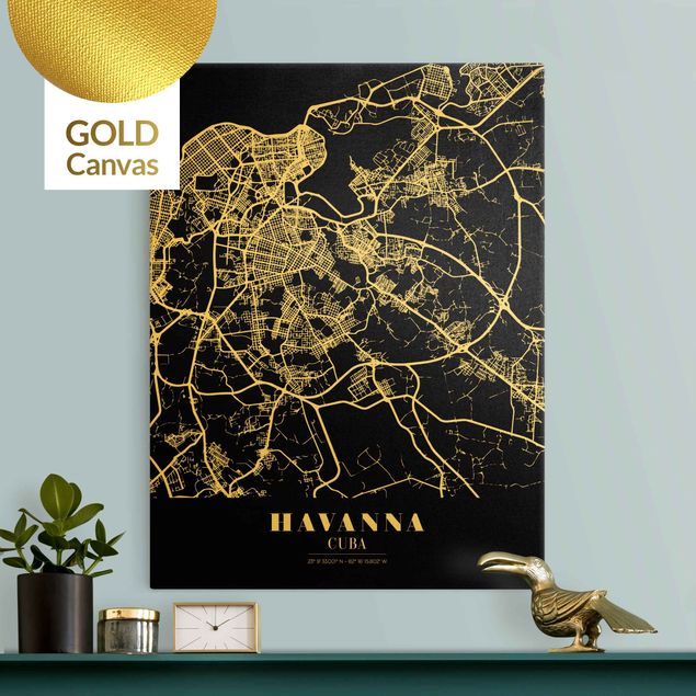 Quadro mappamondo Mappa della città di L'Avana - Nero classico