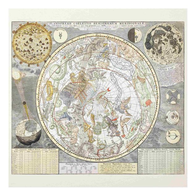 Glas Magnetboard Mappa stellare antica vintage