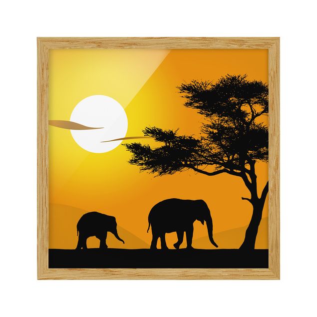 Quadri con cornice con paesaggio Elefante africano a piedi