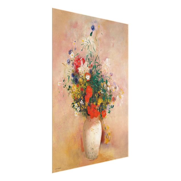 Stile di pittura Odilon Redon - Vaso con fiori (sfondo rosato)