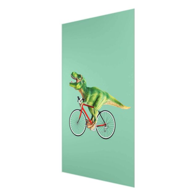 Quadro verde Dinosauro con bicicletta