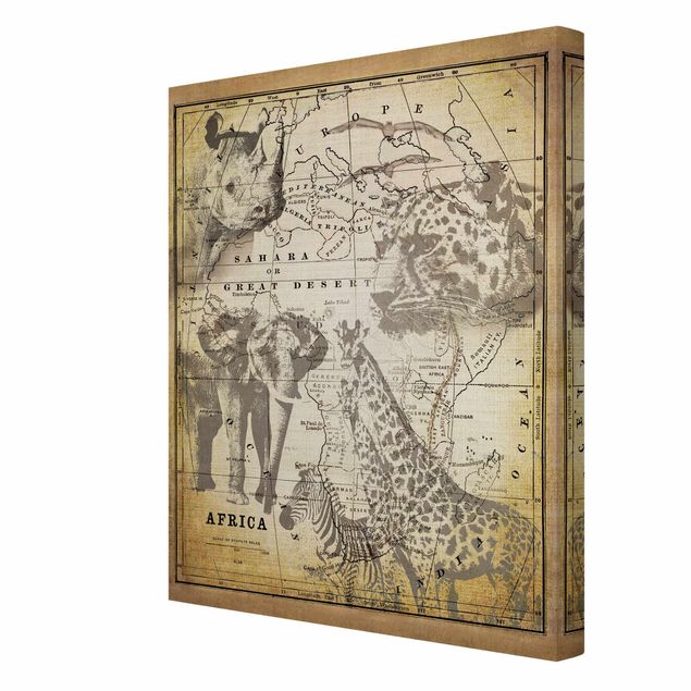 Quadri mappamondo Collage vintage - Animali selvatici in Africa