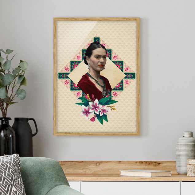 Quadri moderni per arredamento Frida Kahlo - Fiori e geometria