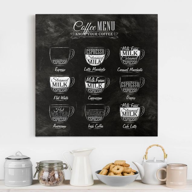 Stampe su tela bianco e nero Lavagna delle varietà di caffè