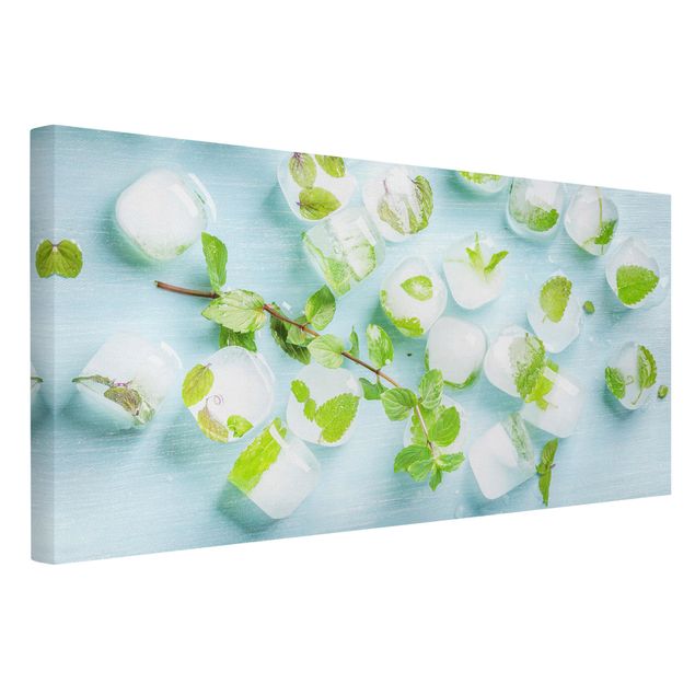 Quadri verdi Cubetti di ghiaccio con foglie di menta