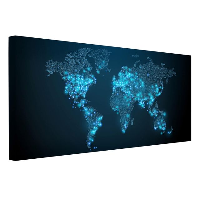 Quadro blu Mondo connesso - Mappa del mondo