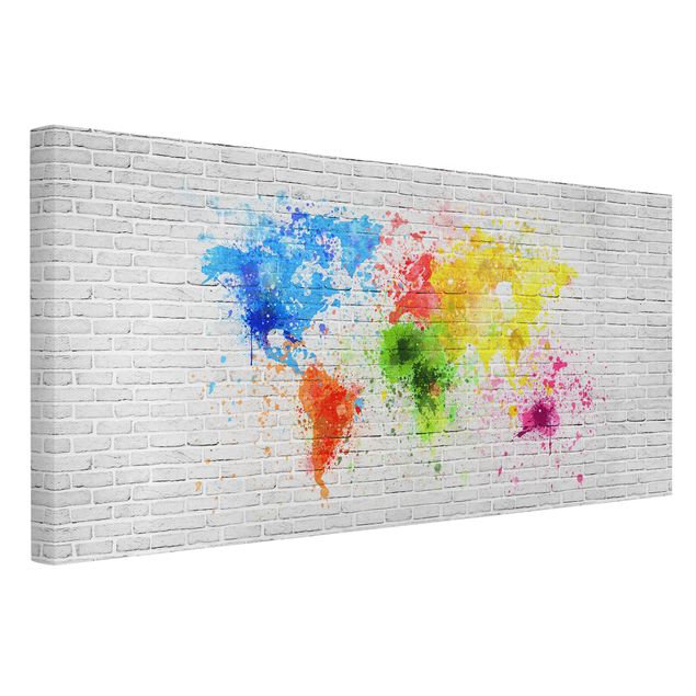 Quadri colorati Muro di mattoni bianchi Mappa del mondo