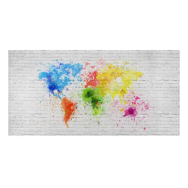 Stampe Muro di mattoni bianchi Mappa del mondo