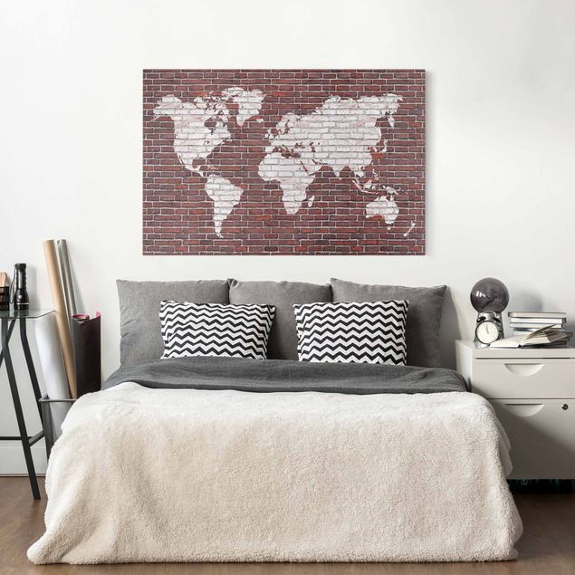 Quadro mappamondo Mappa del mondo in mattoni