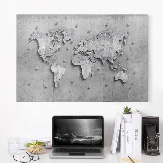 Quadro planisfero Mappa del mondo in cemento