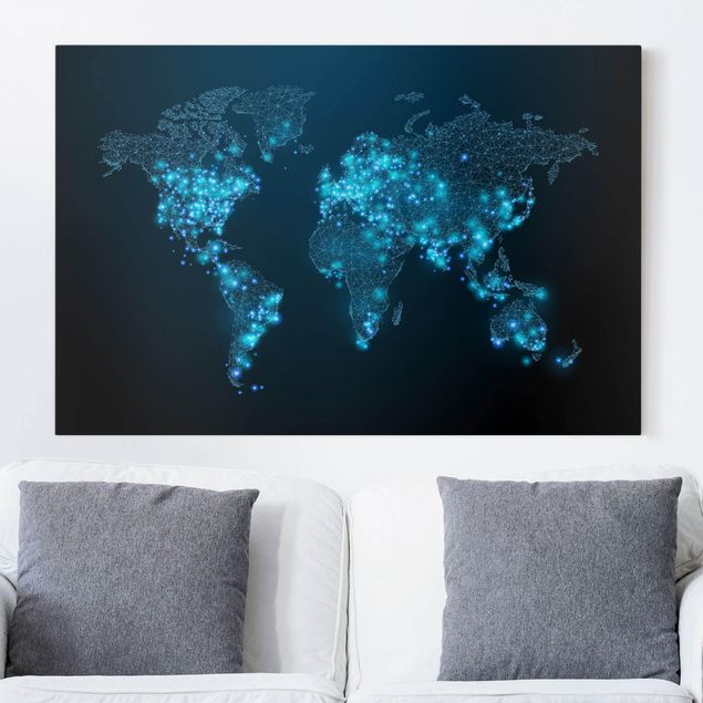 Quadro planisfero Mondo connesso - Mappa del mondo