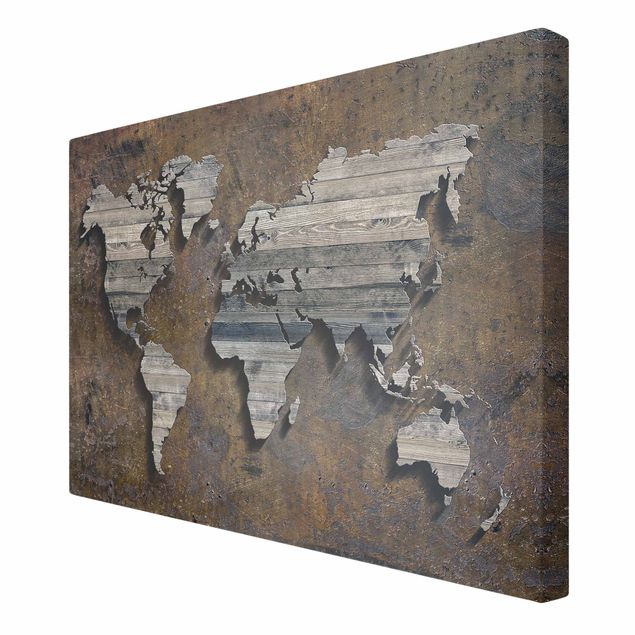 Stampa su tela Mappa del mondo con griglia di legno