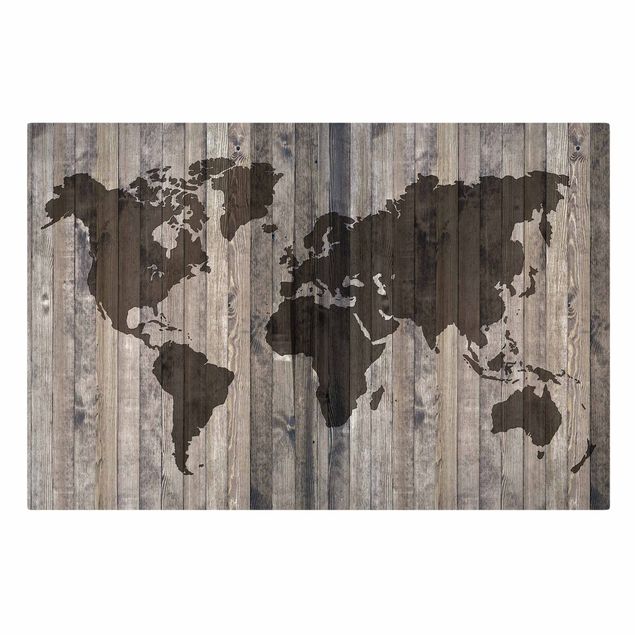 Stampa su tela Mappa del mondo in legno