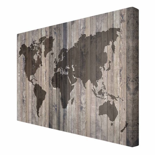 Stampa su tela - Wood World Map - Orizzontale 3:2