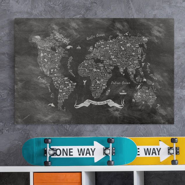 Quadri bianco e nero Mappa del mondo in gesso tipografico
