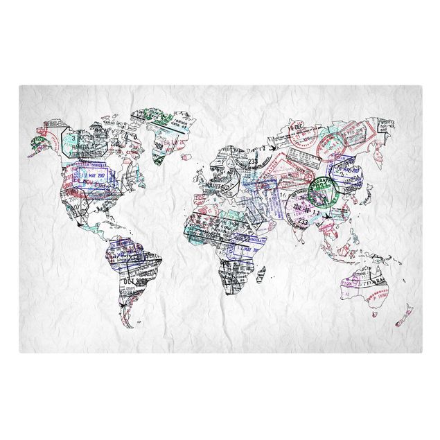 Stampe su tela Timbro per passaporto mappa del mondo