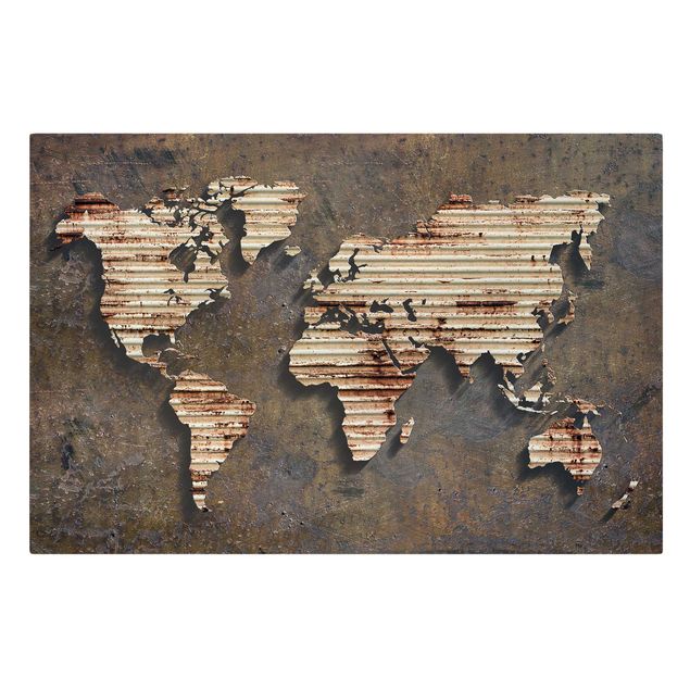 Stampa su tela Mappa del mondo di ruggine