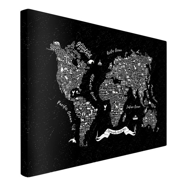 Quadri neri Tipografia - Mappa del mondo nero