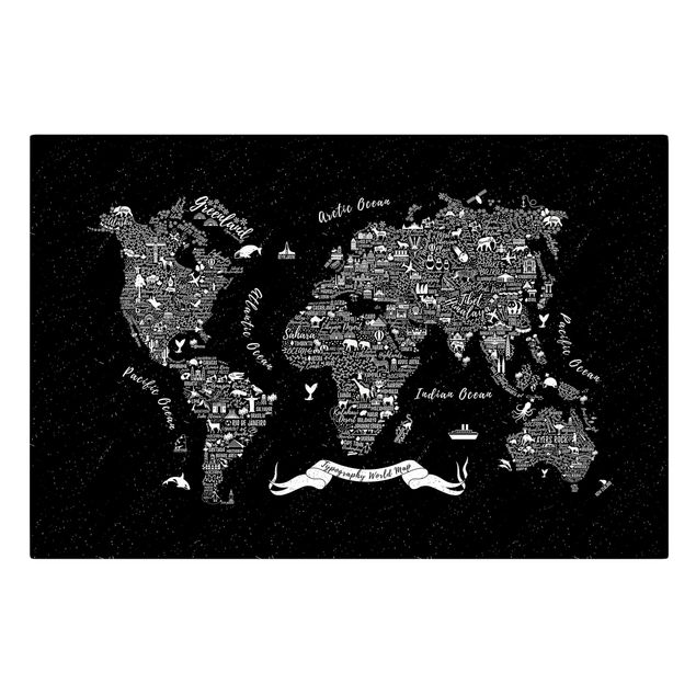 Quadri Tipografia - Mappa del mondo nero
