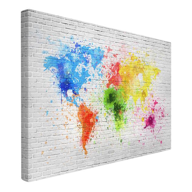 Quadri colorati Muro di mattoni bianchi Mappa del mondo