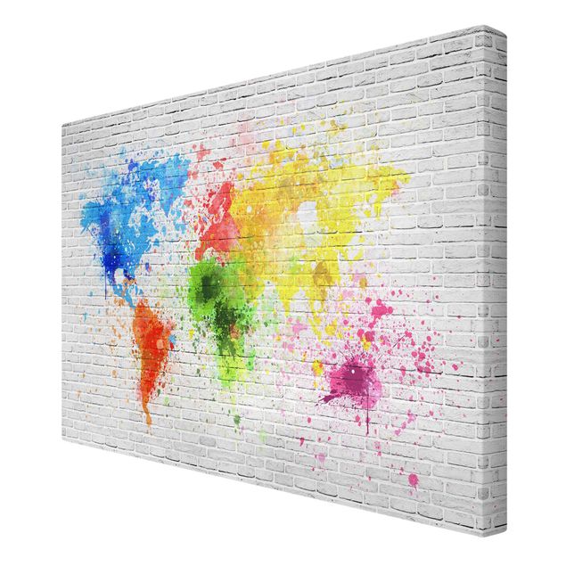 Stampe su tela Muro di mattoni bianchi Mappa del mondo