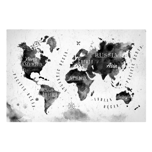 Quadri su tela Mappa del mondo Acquerello Nero
