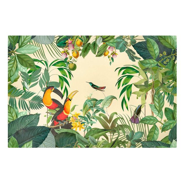 Quadro vintage Collage vintage - Uccelli nella giungla