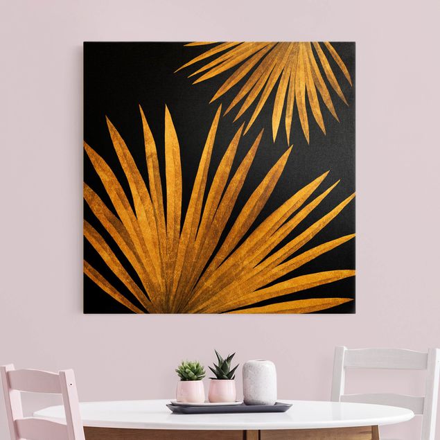 Quadri di fiori Oro - Foglia di palma su nero