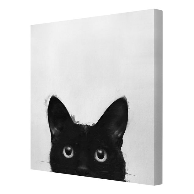Quadri neri Illustrazione - Gatto nero su pittura bianca