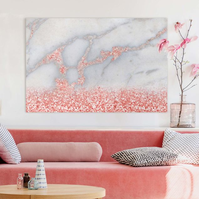 Quadri astratti moderni Effetto marmo con coriandoli rosa chiaro