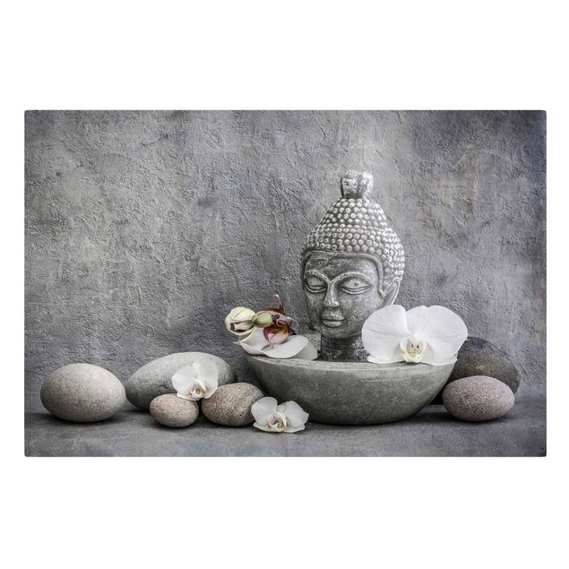 Riproduzione quadri su tela Buddha Zen, orchidea e pietra