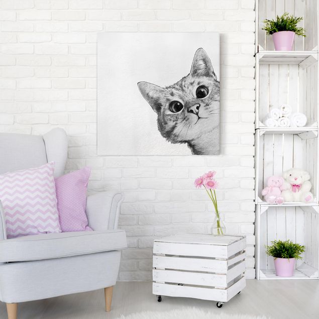 Quadri su tela con gatti Illustrazione - Gatto Disegno in bianco e nero