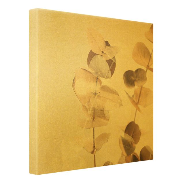 Quadro su tela oro - Ramo di eucalipto dorato con bianco II