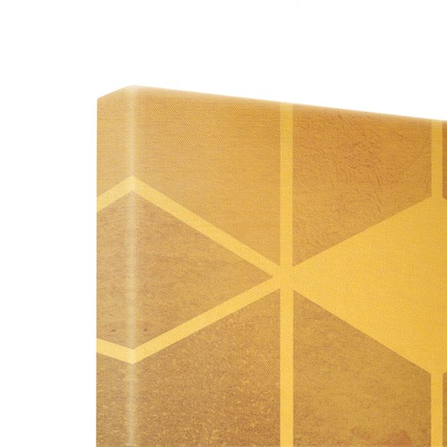 Quadro su tela oro - Geometria dorata - Rosa e grigio