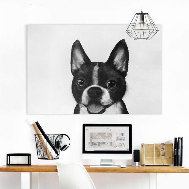 Quadri su tela con cani Illustrazione - Cane Boston Pittura Bianco e Nero
