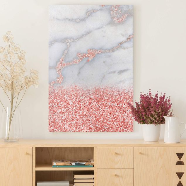 Quadro astratto Effetto marmo con coriandoli rosa chiaro