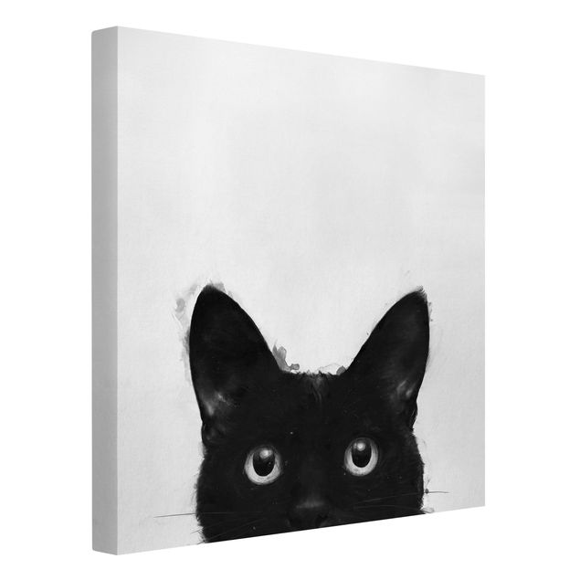 Quadri in bianco e nero Illustrazione - Gatto nero su pittura bianca