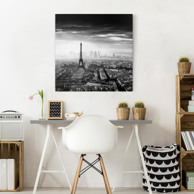 Stampe su tela parigi La Torre Eiffel dall'alto in bianco e nero