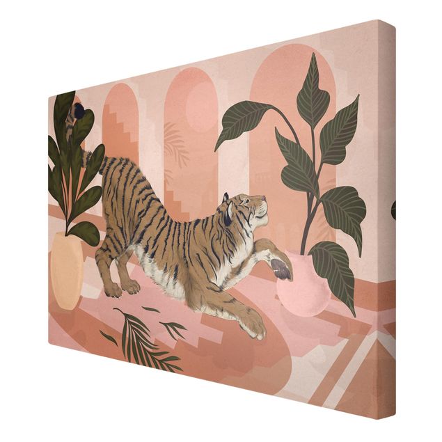 Quadro rosa Illustrazione - Tigre in pittura rosa pastello
