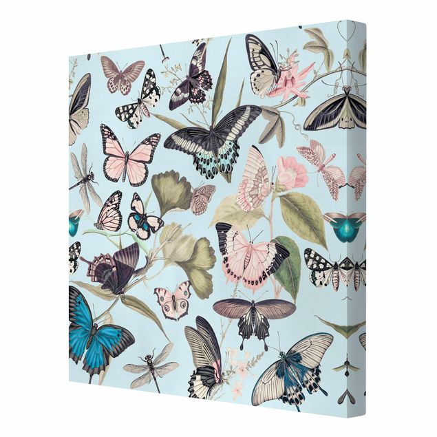 Quadri moderni colorati Collage vintage - Farfalle e libellule
