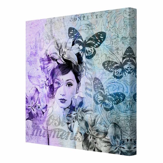 Quadri viola Collage Shabby Chic - Ritratto con farfalle