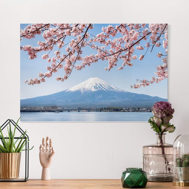 Quadri Asia Kirschblüten mit Berg Fuji