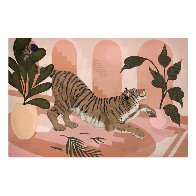 Quadri con animali Illustrazione - Tigre in pittura rosa pastello