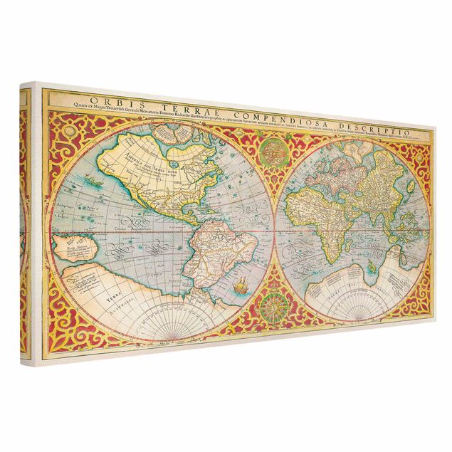 Quadri moderni colorati Mappa storica del mondo Orbis Descriptio Terrare Compendiosa