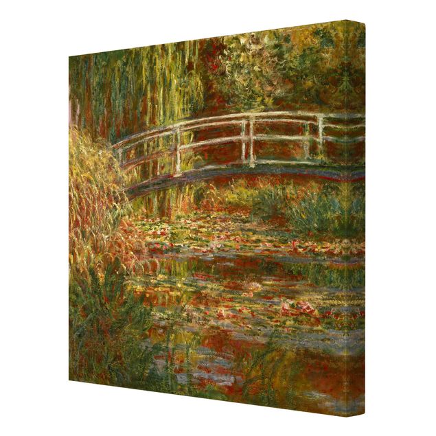 Quadri su tela con rose Claude Monet - Stagno di ninfee e ponte giapponese (Armonia in rosa)