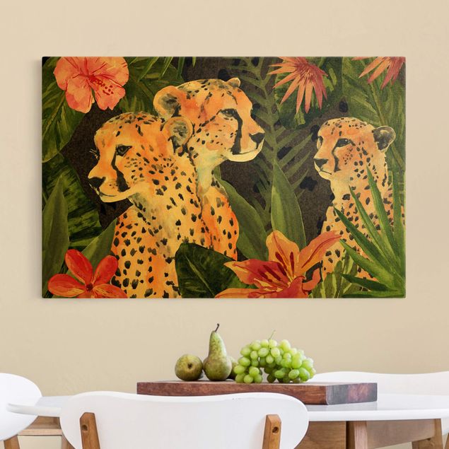 Quadri con animali della giungla Tre ghepardi nella giungla