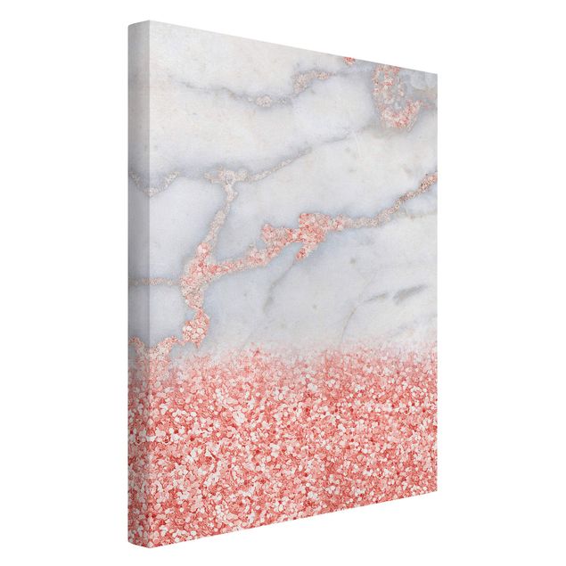 Quadro grigio Effetto marmo con coriandoli rosa chiaro