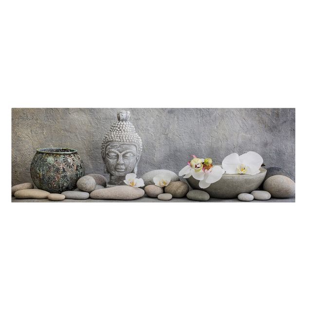 Riproduzioni su tela quadri famosi Buddha Zen con orchidee bianche
